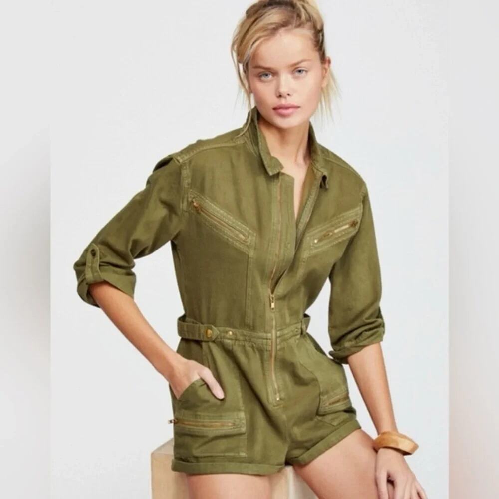 Free People Isla Flight Utility Romper Olive US 4 Women's